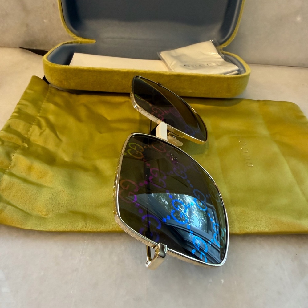 Gucci Metal Rectangular Frame Sunglasses GG0414S … - image 4